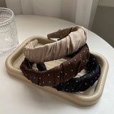 Daiiibabyyy Luxury Rhinestone Folds Thick Hairbands Headbands Women Girls Dot Bead Solid Wide Hair Hoop Scrunchies Hair Accessories Fashion