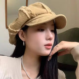 DAIIIBABYYY  -  American Retro Rough Edge Octagonal Hats for Women Spring and Autumn Travel Casual Versatile Literary Cloud Berets Cap