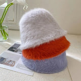 DAIIIBABYYYY  -  Retro Fashion Women Bucket Hat Imitation Rabbit Fur Cap Solid Color Plush Fisherman Hat Temperament Warm Winter Basin Hat