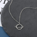 DAIIIBABYYY  -  Fashion Hollow Saturn Planet Pendant Necklace Star Universe Charm Metal Chain Silver Color Women Kpop Jewelry