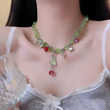 DAIIIBABYYY  -  Mint Green Crystal Block Bead Necklace New Heart-Shaped Tassel Fashionable Creative Design Colorful Necklace Women's Jewelry