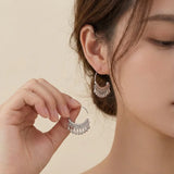 Daiiibabyyy  Fashion Metal C-Shaped Tassel Chain Earring for Women Silver Color Waterdrop Geometric Earrings Temperament Girl Jewelry