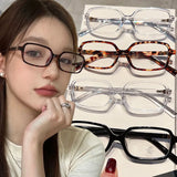 Daiiibabyyy  Women Vintage Small Square Frame Glasses Y2K Retro Harajuku Leopard Eyeglasses Reading Spectacle Blue Light Blocking Eyewears