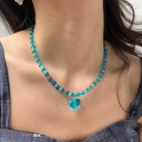 Daiiibabyyy  New Colorful Bead Necklace Sweet Cute Girlish Style Transparent Heart-Shaped Collarbone Chain Novel Necklace Women's Jewelry