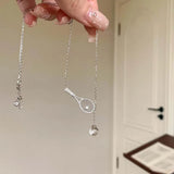 Daiiibabyyy  Fashion Silver Color Badminton Racket Pendant Necklaces for Women Luxury Metal Zircon Round Bead Clavicle Chain Necklace Jewelry
