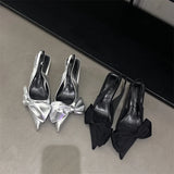 Daiiibabyyy Fashion Bow Knot Heeled Pumps For Woman Sandals Elegant Pointed Toe Slingback Heel Fashion Stilettos Mule Shoe 2024 Luxury Mujer