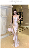 Daiiibabyyy  Spring French Sexy Backless Elegant Evening Gown Women Sleeveless Bandeau Ruched Satin Dress Fashion High-end Banquet Gown 2026
