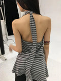 DAIIIBABYYY  -  Striped Halter Tops Streetwear Sleeveless Tshirts Backless Tank Tops Women Clothes Korean Fashion Summer Tops Camisole