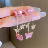 Daiiibabyyy  Elegant Purple Glass Butterfly Long Tassel Earrings for Women Delicate Rhinestone Crystal Insect Earrings Luxury Party Jewelry