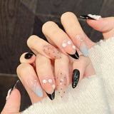 Daiiibabyyy  10pcs Handmade Press On Nails Pink Black French Fake Nails With 3D Floral Decor Wearable Almond Gradient Y2k False Nails Designs