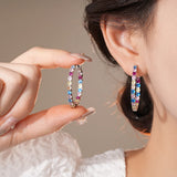 Daiiibabyyy  Colorful Zircon Pleated Round Ear Buckles Fashion Personalized Simple Light Luxury High-end Hoop Earrings for Women