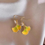 Daiiibabyyy  Vintage Enamel Ginkgo Leaf Flower Earrings Women Autumn Winter Temperament Fashion Jewelry Holiday
