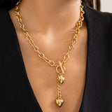 DAIIIBABYYY  -  Punk Heart Shaped Pendant Necklace Women's Fashion O-shaped Chain Buckle Necklace Sexy Chest Chain Body Jewelry Gift