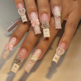 Daiiibabyyy  24Pcs Press on Nails Long Square False Nails with Rhinestone Glitter White French Fake Nails Detachable Ballet Nail Art Tips