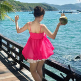 Daiiibabyyy  Summer French Sweet Solid Patchwork Sequined Spaghetti Strap Loose Camis