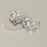 Daiiibabyyy Fashion Shiny Purple Rhinestone Opening Couple Rings Women Men Vintage Crystal Star Adjustable Ring Lover Y2K Jewelry
