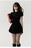 Daiiibabyyy High Quality Dress A-line Short Sleeved Shirt Skirt Commuting College Style Elegant Sexy Lace Decoration Retro Dress Vestido Y2k