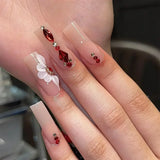 Daiiibabyyy  24Pcs Blue Long False Nails Butterfly Ballet French Cartoon  Wearable Fake Nails Full Cover Design Press on Nails Tips Art
