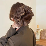 Daiiibabyyy  Maillard Plaid Lace Hair Scrunchies For Womens Girls Ponytail Holder Hair Ties Elastic Hair Rope Hair Accessories