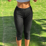 Daiiibabyyy  Summer Women Capri Pants High Waist Slim Fit Crop Pants Solid Color Ankle Pants Mid Low Rise Gingham Print 3/4 Pants with Side