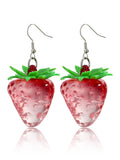 Daiiibabyyy  Sweet Resin Fruit Strawberry Pendant Earrings Lovely Red Clear Big Berries Drop Earring Summer Jewelry Gifts