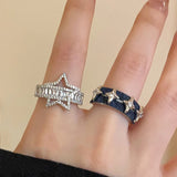 Daiiibabyyy  Y2K Starry Beads Opening Rings for Women Heart Three Layer Denim Rings Adjustable Metal Cross Zircon Ring Jewelry Music Festival