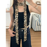 DAIIIBABYYY  -  Retro 195*4cm Leopard Scarf Polka Dot Leopard Print Women Belt Narrow Long Long Neck scarf Women