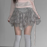 DAIIIBABYYY  -  Y2k Aesthetic Lace Flower Patchwork Mini Skirts Women High Waist Irregular Skirt Summer Streetwear Grunge Fairy Bandage Faldas