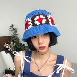 Daiiibabyyy  women's Knitted Hats Korean Flower Kawaii Sweet Cute Fashionable Simple Versatile Bucket Hats High Quality Bucket Hats For Girl