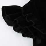 DAIIIBABYYY  -  Elegant Black Velvet Dress Retro 2000s Ruched Patchwork Short Sleeve Party Dresses for Women Japanese y2k Ladies Outfits