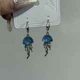 Daiiibabyyy  Vintage Blue Jellyfish Ocean Pendant Earrings