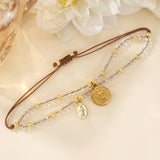 DAIIIBABYYY  -  Handmade Double Strand Crystal Bracelet with Gold Plated Coins Elegant Women Accessories