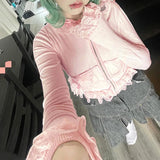 Daiiibabyyy Pink Hoodies Women Autumn Bows Decoration Lace Trim Cute Sweatshirts for Sweet Girls Hooded Pullovers Harajuku Kawaii Clothes