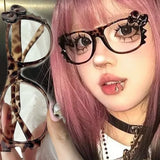 Daiiibabyyy  Y2K Leopard Print Eyeglass Frame Anime Leopard Print Eyeglass Frame Kawaii Retro Glasses Cartoon Cute Eyewear Decorative Toys