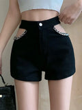 DAIIIBABYYY  -  Sexy Hollow Out Denim Shorts Women High Waist Y2K Chain Shorts Streetwear Retro Slim Female Summer Black Jeans Shorts New