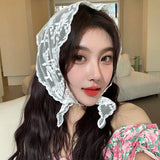 DAIIIBABYYY  -  Korean Lace Floral Hair Scarf female flower white sweet Triangle Scarf Summer Thin Breathable Travel Photo Headband head Scarf