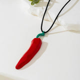 Daiiibabyyy  Diy Enamel Red Chili Pendant Necklace for Women Handmade Woven Rope Collarbone Chain Simple Cartoon Holiday Party Accessory Gift