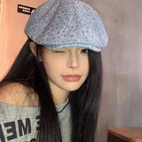 Daiiibabyyy  Women's Fashion Hats Sweet Cool Style Caps Y2K Spice Hat Star Retro Hat Aged Street Versatile Baseball Cap New Blue Cute Beret