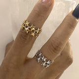 Daiiibabyyy  New Stainless Steel Double Layer Star Waterproof Rings for Women Gold Color Opened Star Rings Cute Wedding Jewelry Gifts