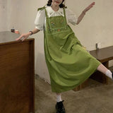 DAIIIBABYYY  -  Korean Version Minimalist Sweet Short Sleeved Top Slip Dress Printed and Embroidered Lace for Women's Long Skirts Dress