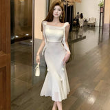 DAIIIBABYYY  -  Women Korean Fashion Casual Holiday Dress Summer White Patchwork Ruffled Mesh Long Dress 2025 Elegant Bodycon Chic Sling Dresses