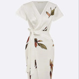 Daiiibabyyy  Summer Woman Dress Elegant Women's Satin Floral Print Dresses Long V Neck Wrap Maxi Dress Asymmetrical Hem Self Tie Belt