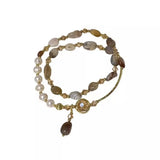 Daiiibabyyy  2pcs Set Luxury Natural Stone Pearl Beaded Bracelet for Women Bohemia Charm Crystal Pendant Holiday Jewelry Beach Accessory Gift