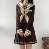 DAIIIBABYYY  -  Japan Pleated Skirt Jk Uniform Three-Lines Brown Sailor Suit Japanese Schoolgirl Outfits Graduation clothing  Women Anime