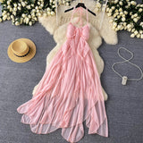 DAIIIBABYYY  -  Retro Ruffle chiffon halter off shoulder backless Dress asymmetrical Casual sweet High Waist evening Women Summer dresses