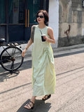 DAIIIBABYYY  -  2025 Korean Pleated Lace Up Vest Dress Women Summer New Style French Design Loose Sleeveless Long Vestidos