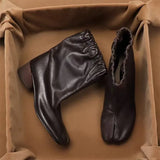 Daiiibabyyy  Autumn Winter Fashion Elastic Band Split Toe Women Ankle Boots Comfortable Soft Leather Med Heeled Tabi Chunky Short Boots Shoes