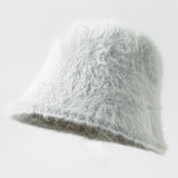 DAIIIBABYYYY  -  Retro Fashion Women Bucket Hat Imitation Rabbit Fur Cap Solid Color Plush Fisherman Hat Temperament Warm Winter Basin Hat