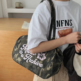Daiiibabyyy  Women One Shoulder Underarm Bag With Camouflage Solid Color Letter Print Handbag Large Capacity Suitable For Commuting Shopping