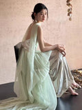 Daiiibabyyy  Mint Party Evening Dress Women Strapless Mermaid Pleat Formal Occasion Dress Elegant Shiny Backless Prom Gown Customized
